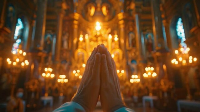 A sign of the strength of faith and the constant presence of God or Jesus Christ, human hands are raised to heaven and their fingers extended in prayer.