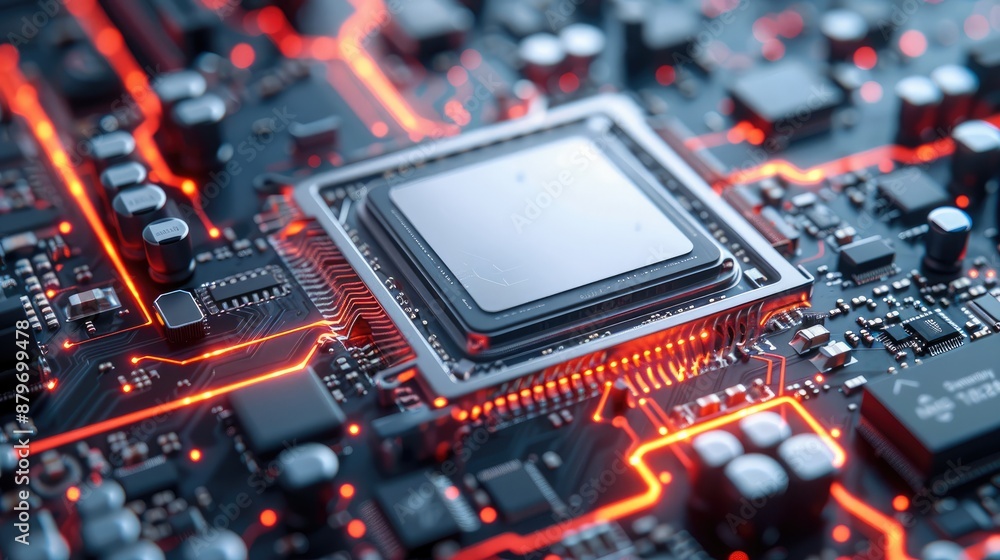 Poster innovative heat sink design for a powerful computer processor, highlighting efficiency and optimal p