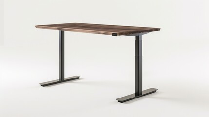 Fototapeta premium A modern height-adjustable desk with clean lines and ergonomic features, set against a white backdrop