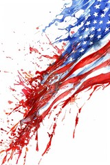 Abstract American flag with paint splashes and drips