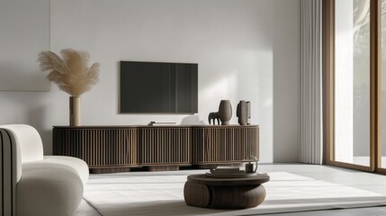 A contemporary media console with clean lines and ample storage space