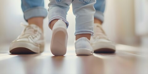 Parent captures heartwarming moment of babys first steps at home. Concept Parenting, Milestones, Family, Home Moments, First Steps