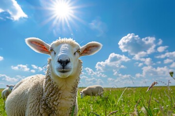 Fototapeta premium A Curious Lamb in a Sunny Meadow
