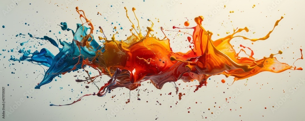 Poster a splash of paint on a canvas, its colors bleeding and blending into each other.