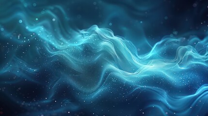 Abstract Wavy Blue Pattern with Glowing Particles