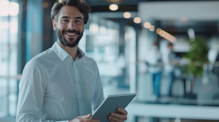 Fototapeta premium A person holding a tablet device outdoors