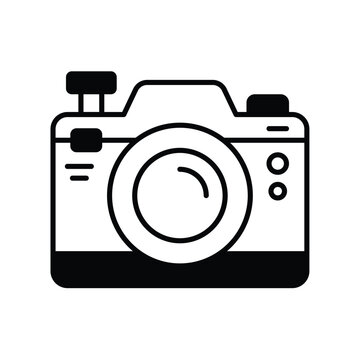 digital camera glyph icon with white background vector stock illustration