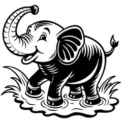 A Joyful Elephant Splashing in a River (1) Vector Design and illustration
