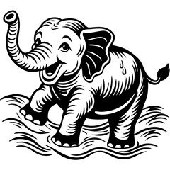 Joyful Elephant Splashing in a River Vector Design and illustration