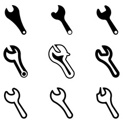Obraz premium Set of 9 Wrench Icons in Different Styles and Sizes for Mechanical, Automotive, and workshop Projects