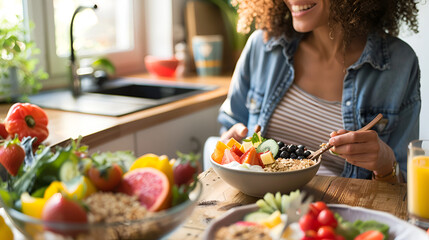 Healthy Breakfast with Fresh Fruits and Grains