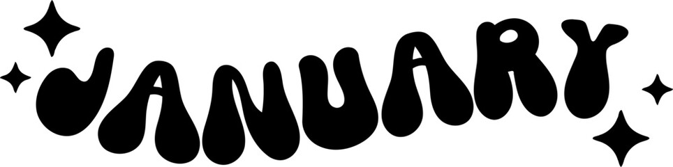 January Bubble Text with Sparkles in Black