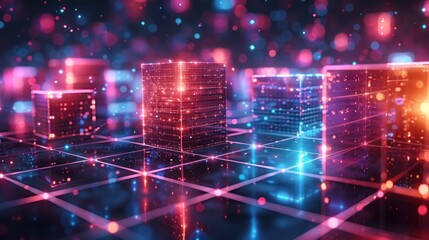 Obraz premium Neon Cityscape: Digital Architecture