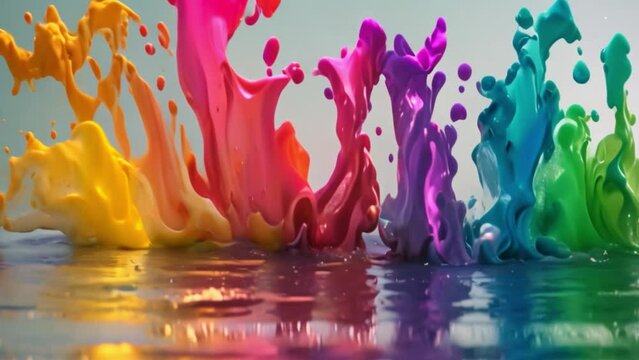 A colorful ink splash in water had a rainbow smoke effect. Sweat color paint splashed on a colored background. Abstract colorful graphic motion on a background of gradient color smoke and liquid.