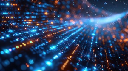 Fototapeta premium Abstract Digital Data Flow with Glowing Blue and Orange Lights