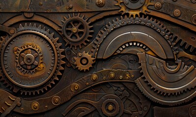 Obraz premium Intricate Steampunk Gear Mechanism Wallpaper in High Definition