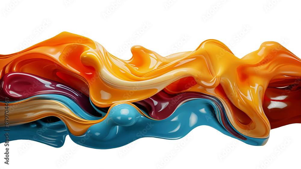 Poster multicolored colorful paint waves isolated on transparent background. design element, abstract backg