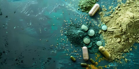 Enhancing Mental and Physical Performance with Superfood Powder containing Adaptogenic Herbs and Nootropics. Concept Superfood Powder, Adaptogenic Herbs, Nootropics, Mental Performance