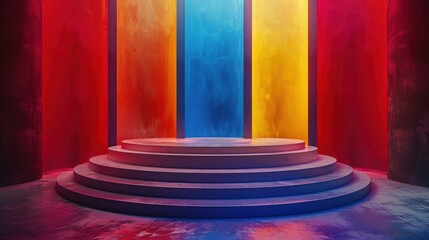 Abstract Neon Stage with Colorful Walls