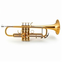 Obraz premium Shiny Golden Trumpet Isolated on White Background with Detailed Valves and Mouthpiece