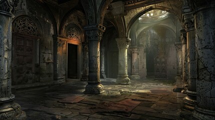 Obraz premium Untouched Antiquity Realms. AI generated art illustration.