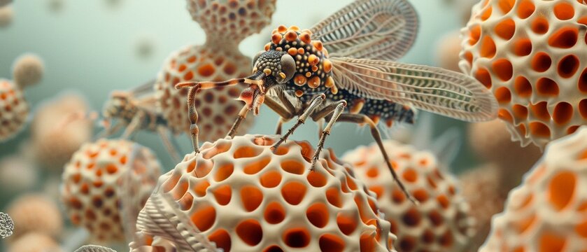 parasitoids in a natural habitat, muted earth tones, delicate details, educational theme