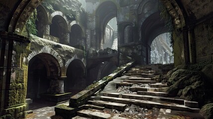Naklejka premium Forgotten Temples. AI generated art illustration.