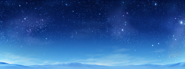 Naklejka premium Starry Night is a beautiful winter landscape of a snow-covered field under a sky full of stars.