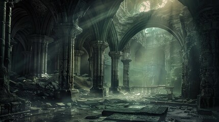 Forgotten Temples. AI generated art illustration.