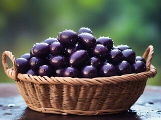 black plums in basket