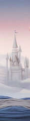 Fototapeta premium Fairytale castle with a hint of mystery and a touch of whimsy, rendered in soft pastel colors and featuring a unique 3D paper-like texture.