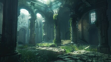 Forgotten Temples. AI generated art illustration.