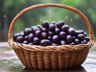 basket full of black plums
