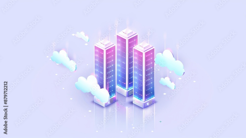 Fototapete colorful server towers in a cloud computing concept, representing data storage, digital technology, 