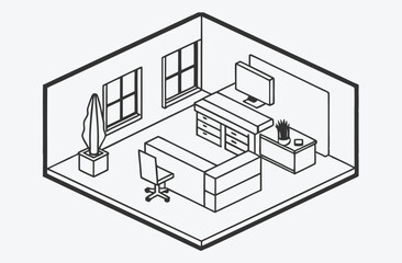 Stunning Isometric Office Illustrations, Detailed Line Art Vector Collection