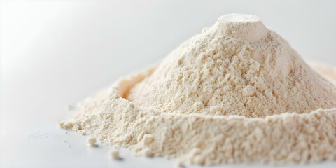 Collagen powder heap on a white background. Concept Product Photography, Health and Wellness, Collagen Supplements, White Background, Beauty and Skincare