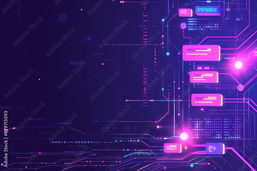 Aufkleber futuristic technology background with glowing circuits and data nodes in purple and pink hues, repre