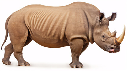 Fototapeta premium A large, majestic rhinoceros stands tall, its powerful presence evoking strength, resilience, and the untamed beauty of the African wilderness.