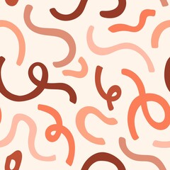 Aesthetic Contemporary printable Modern abstract seamless pattern, hand draw paper design, elegant line brush shapes and line in peach colors. boho background in minimalist mid century style