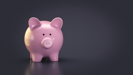 Pink piggy bank against a dark background symbolizing savings and financial security.