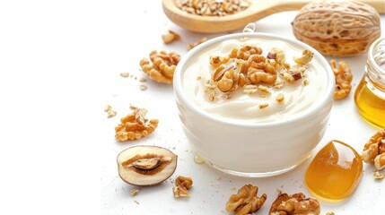 Yogurt with walnuts and honey, healthy breakfast