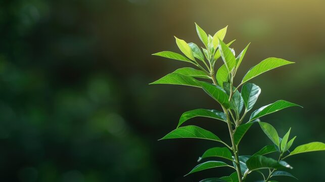 Close-up of green leaves illuminated by sunlight with a blurred background, capturing the beauty of nature and growth.
