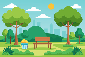 A park has trees and chairs vector illustration 