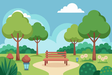 A park has trees and chairs vector illustration 
