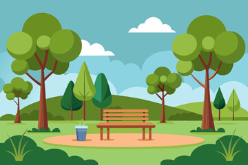A park has trees and chairs vector illustration 