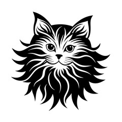 Persian cat face logo vector silhouette on white background