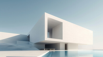 Fototapeta premium minimalistic modern contemporary apartment with large white concrete walls and a swimming pool
