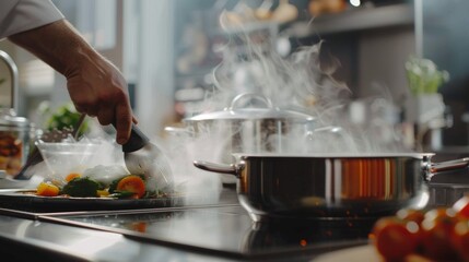 Modern Kitchen Magic: A Chef Showcasing the Versatility of a New Cooking Appliance through Mouthwatering Creations