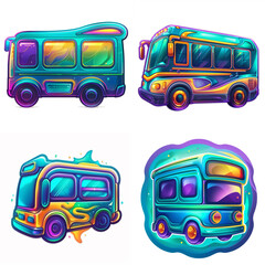 Bus icons set. Bus icons in cartoon doodle style for stickers, printing, web icons, children's promo materials and other projects. Generative AI