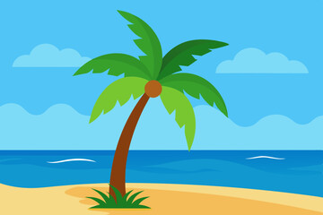 Obraz premium Tropical beach with palm vector illustration on white background